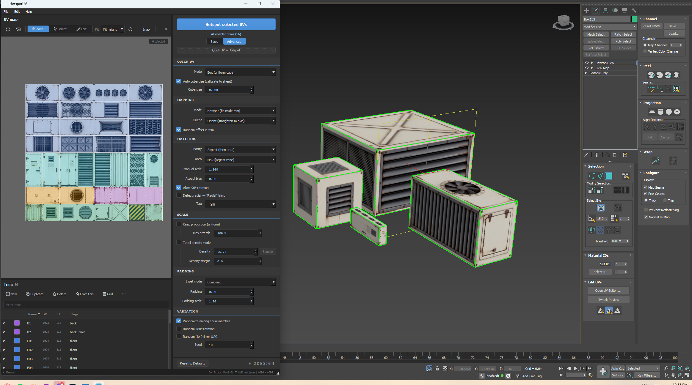 HotspotUV trim sheet mapping interface.