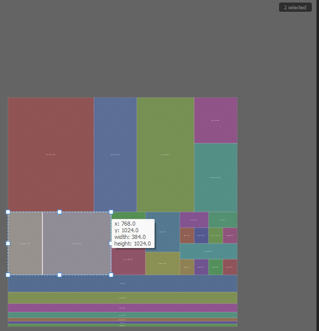HotspotUV map in Edit mode — two trims selected with the scale gizmo and a size tooltip
