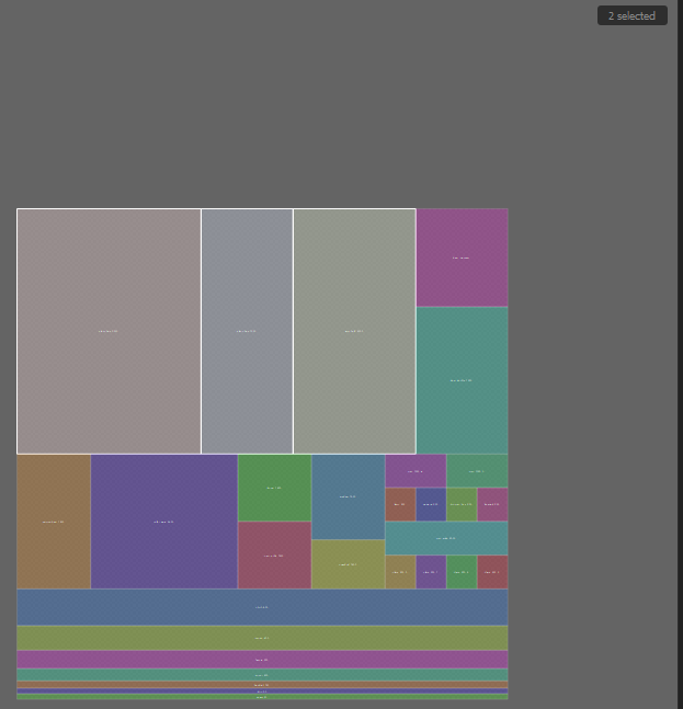 HotspotUV map in Select mode — two target trims outlined with the selection counter chip in the corner