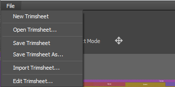 HotspotUV File menu — New, Open, Save, Import and Edit Trimsheet