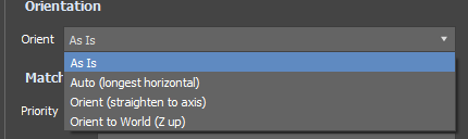 HotspotUV panel — Orientation section with the Orient dropdown open