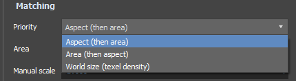 HotspotUV panel — Matching section with the Priority dropdown open